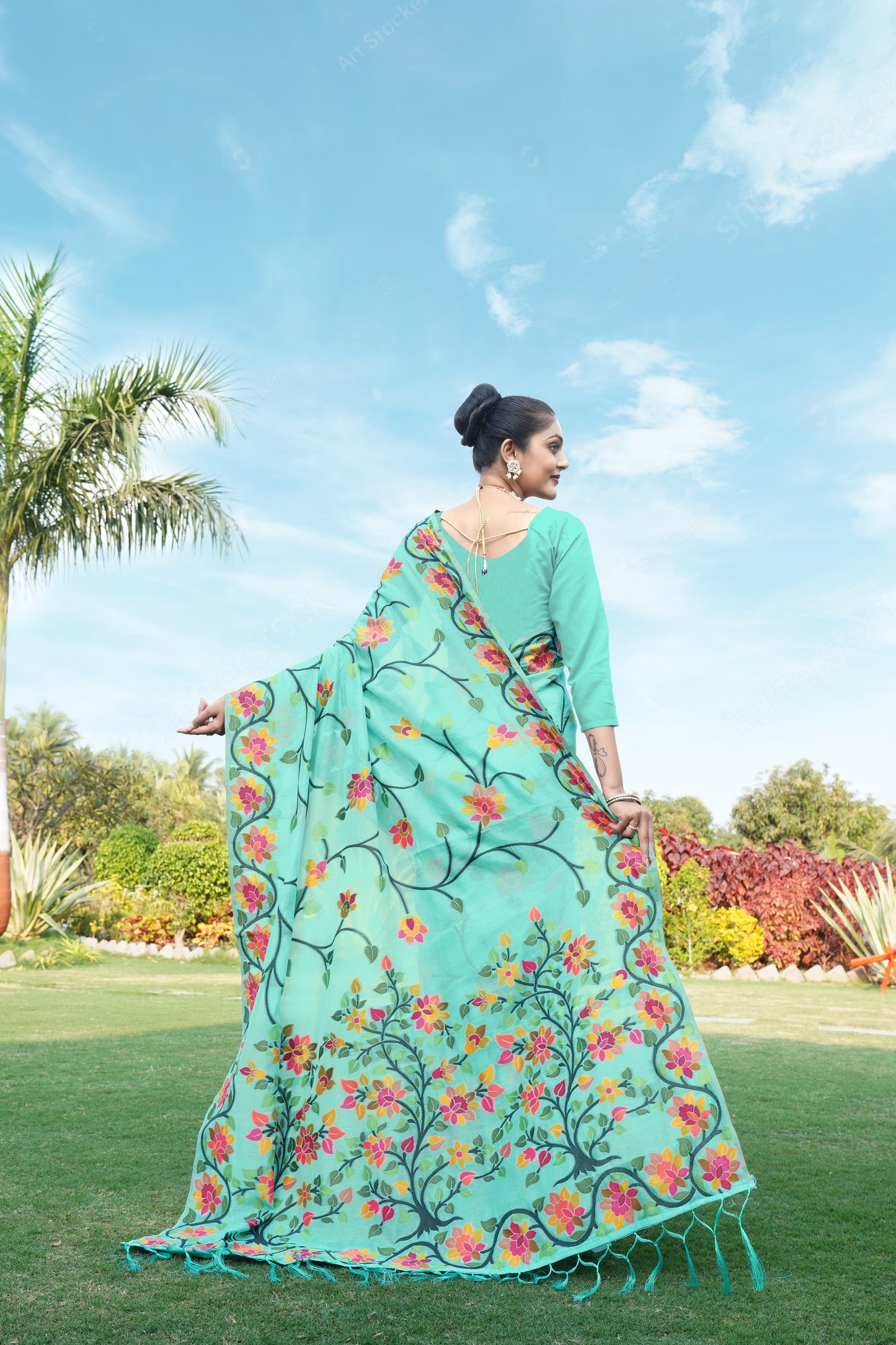 Soft cotton Sky blue Color Jamdani Saree