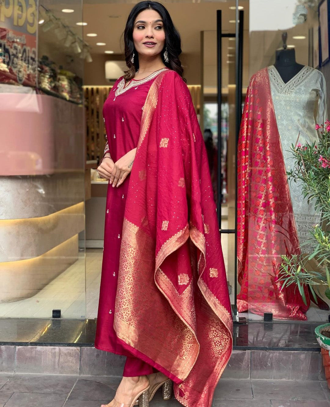Purple Color Embroidered Work Kurti Set