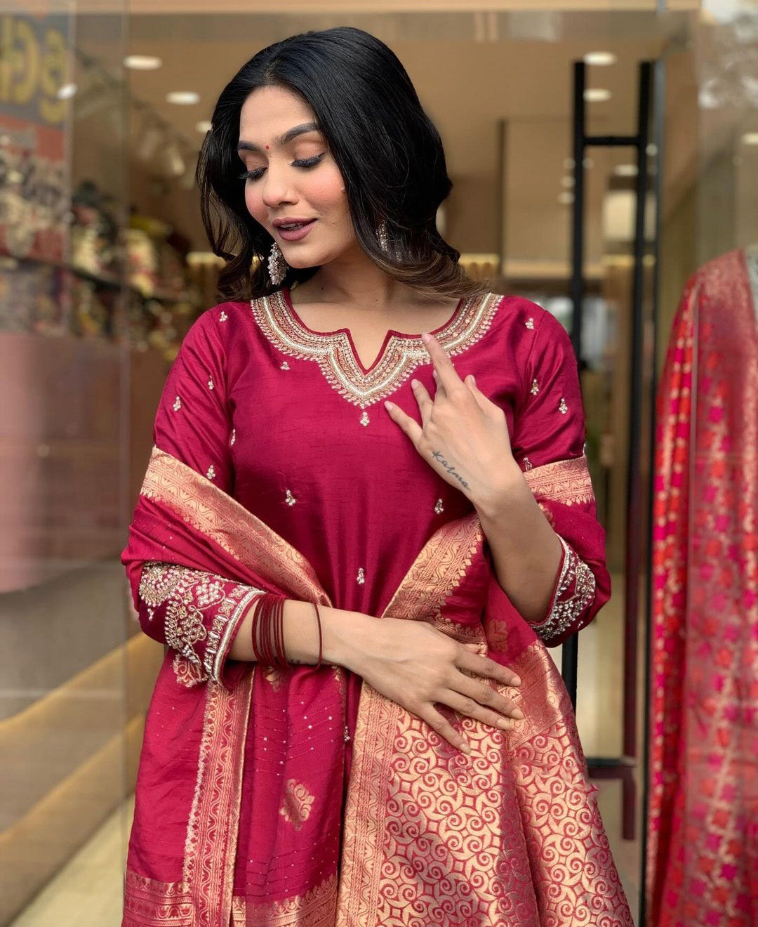 Purple Color Embroidered Work Kurti Set