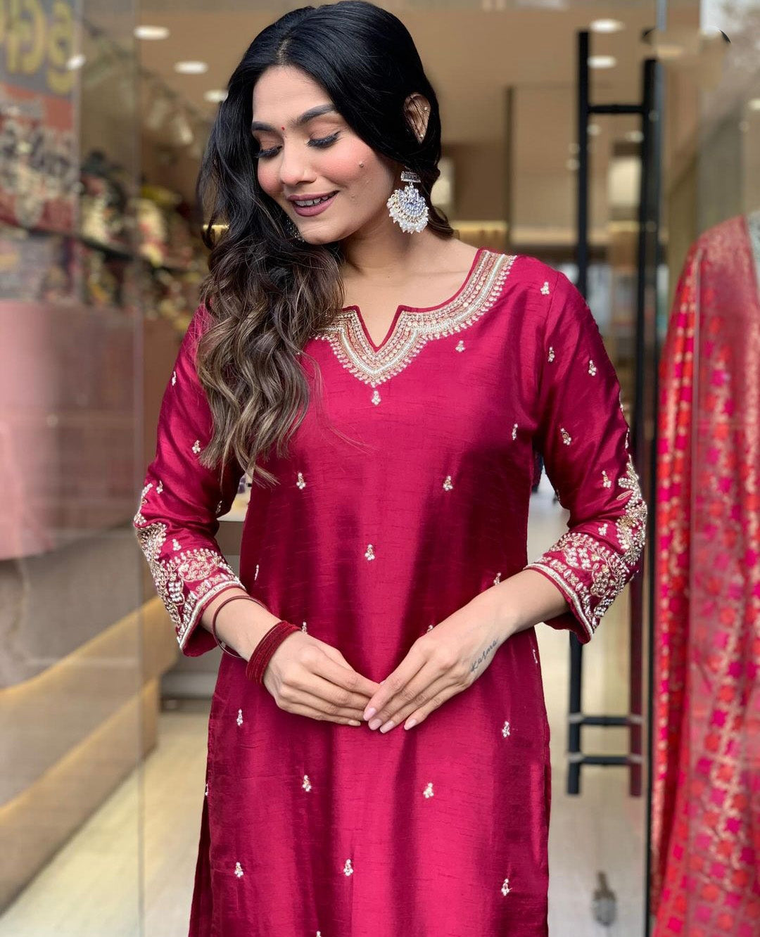 Purple Color Embroidered Work Kurti Set