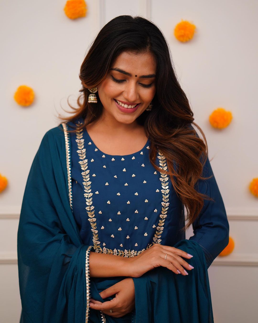 Blue Color Rayon Slub Casual Kurti Pant Set