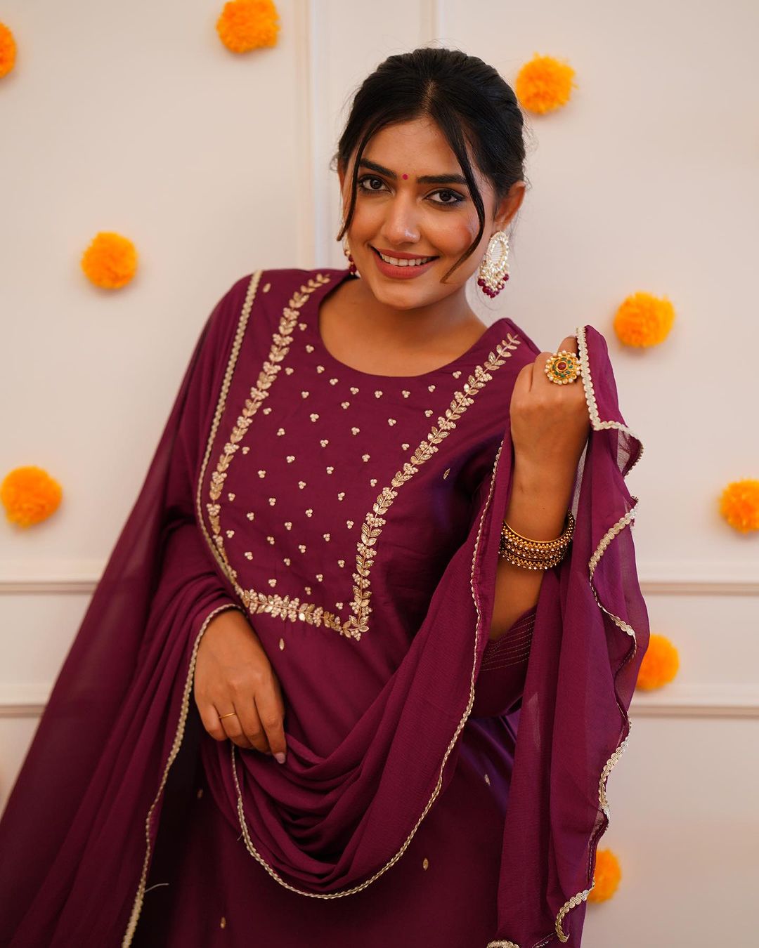 Purple Color Rayon Slub Casual Kurti Pant Set