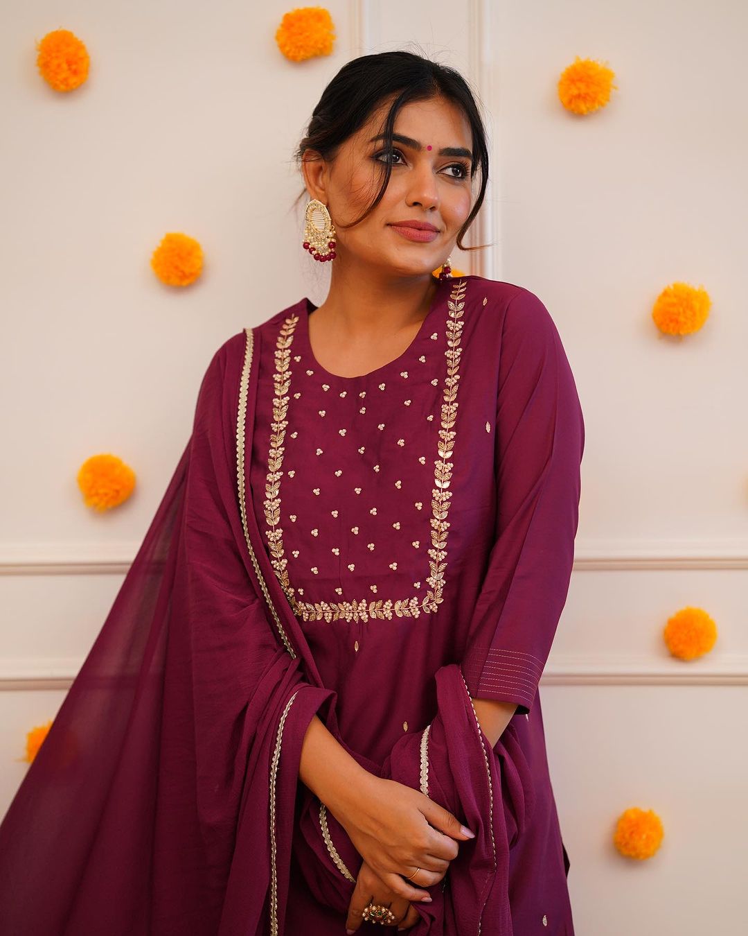 Purple Color Rayon Slub Casual Kurti Pant Set