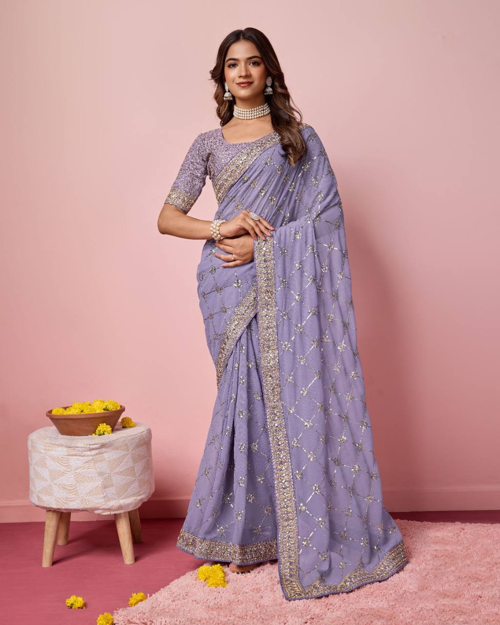 Lavender Color Georgette party Wear Saree