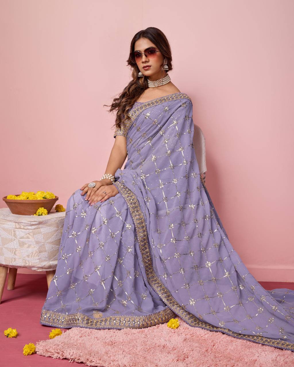 Lavender Color Georgette party Wear Saree