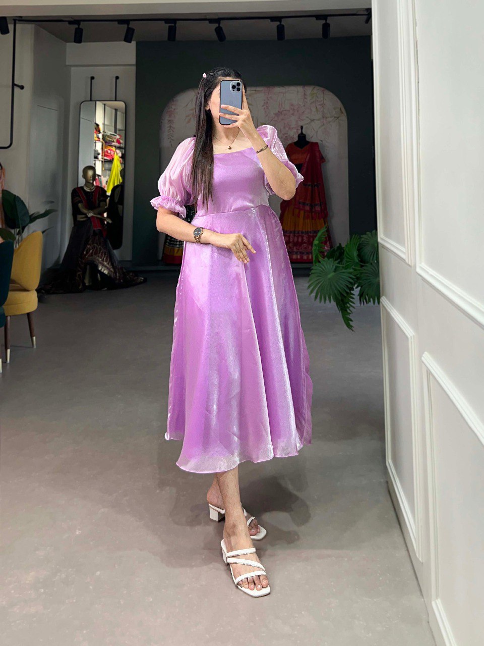 Lavender Color Burberry Silk Ready Made Gown