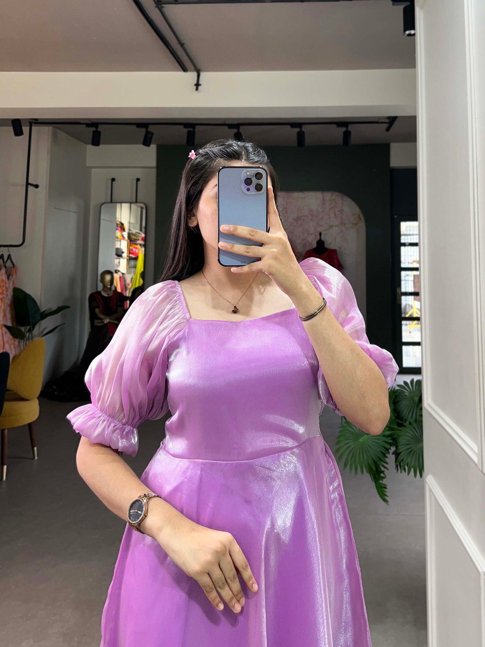 Lavender Color Burberry Silk Ready Made Gown