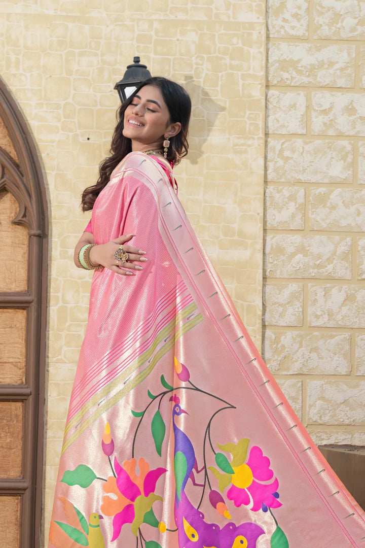Elegant Pink Paithani Soft Silk Saree