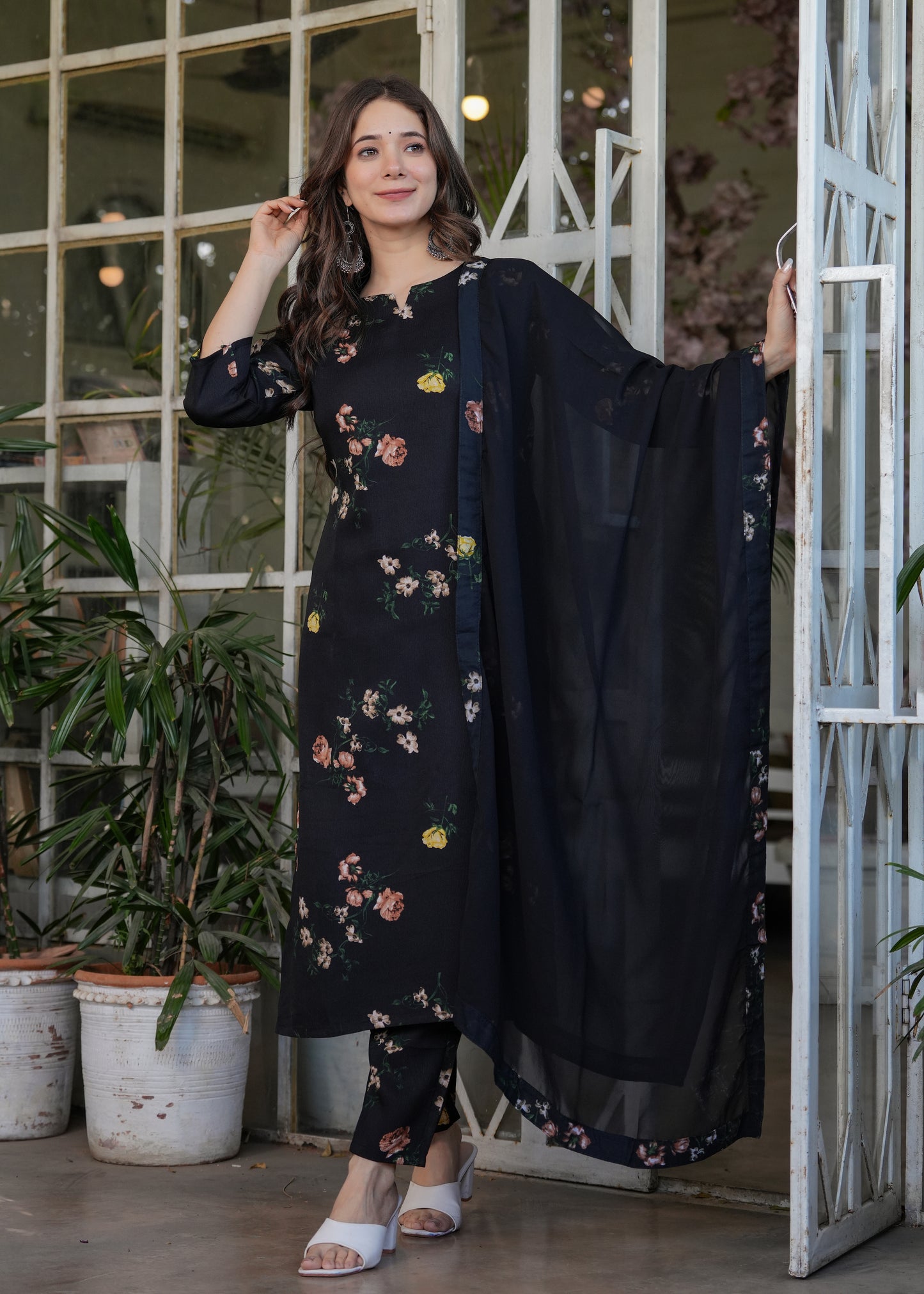 Black Color Silk Blend designer Kurti Pant Set