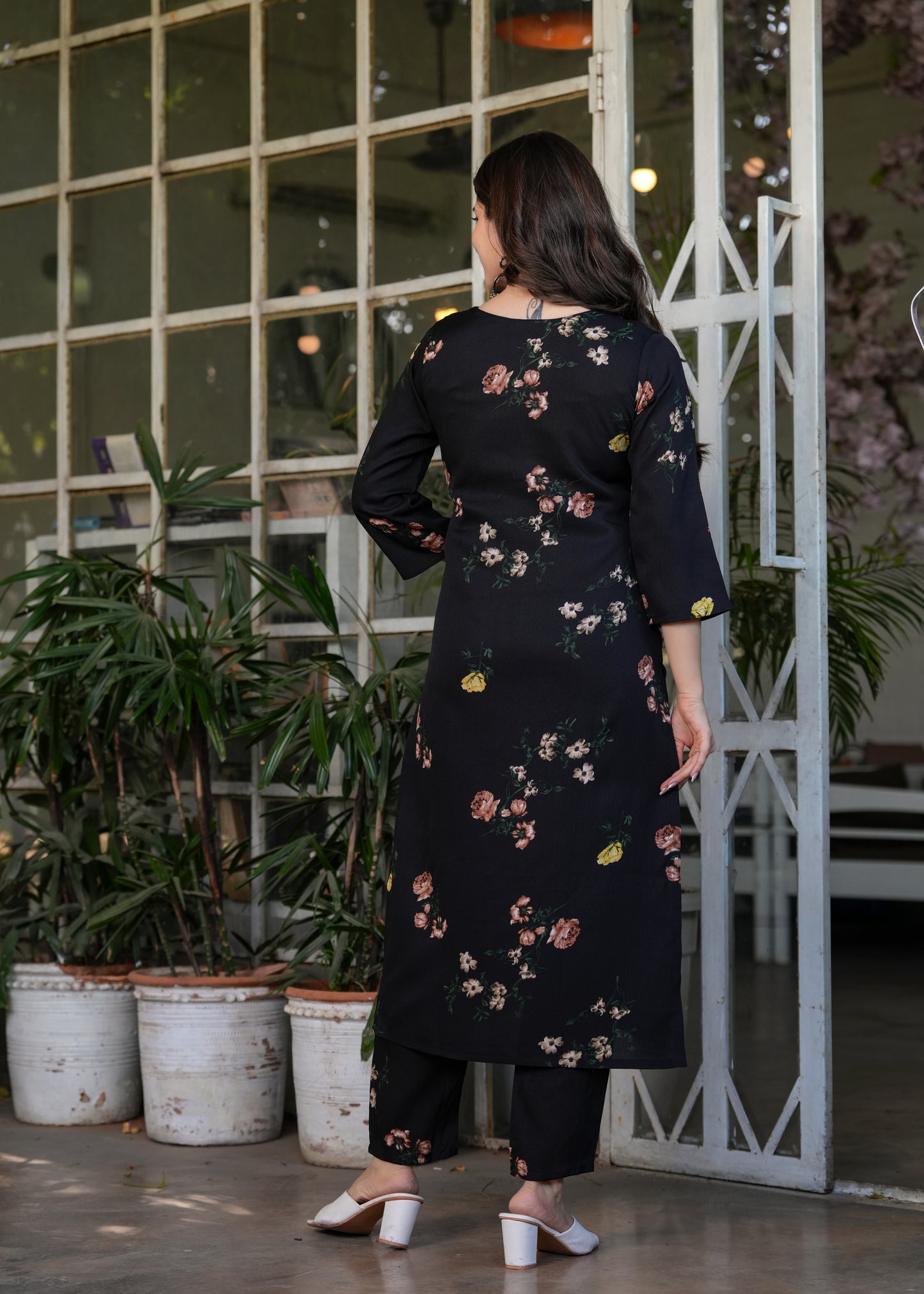 Black Color Silk Blend designer Kurti Pant Set