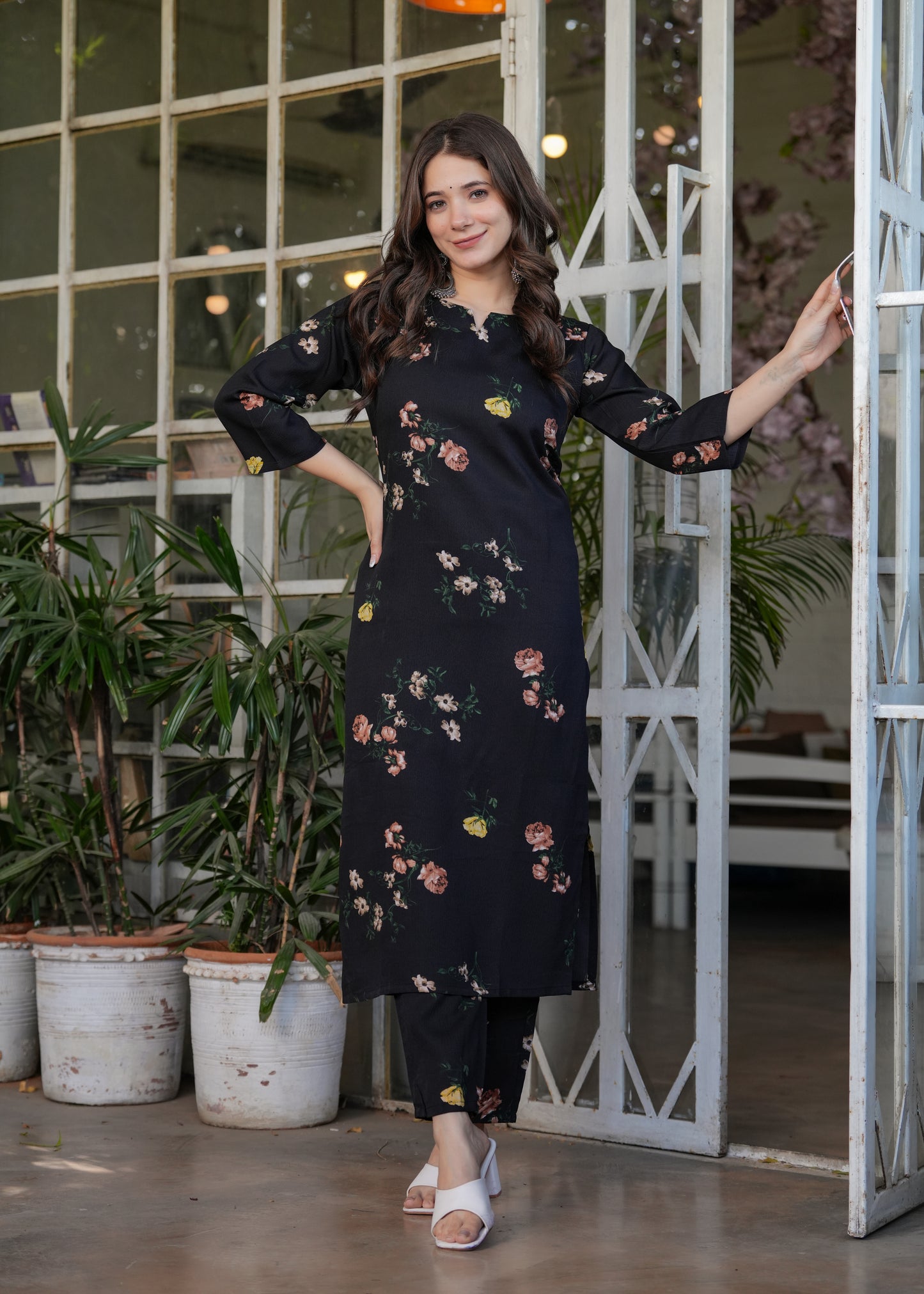Black Color Silk Blend designer Kurti Pant Set