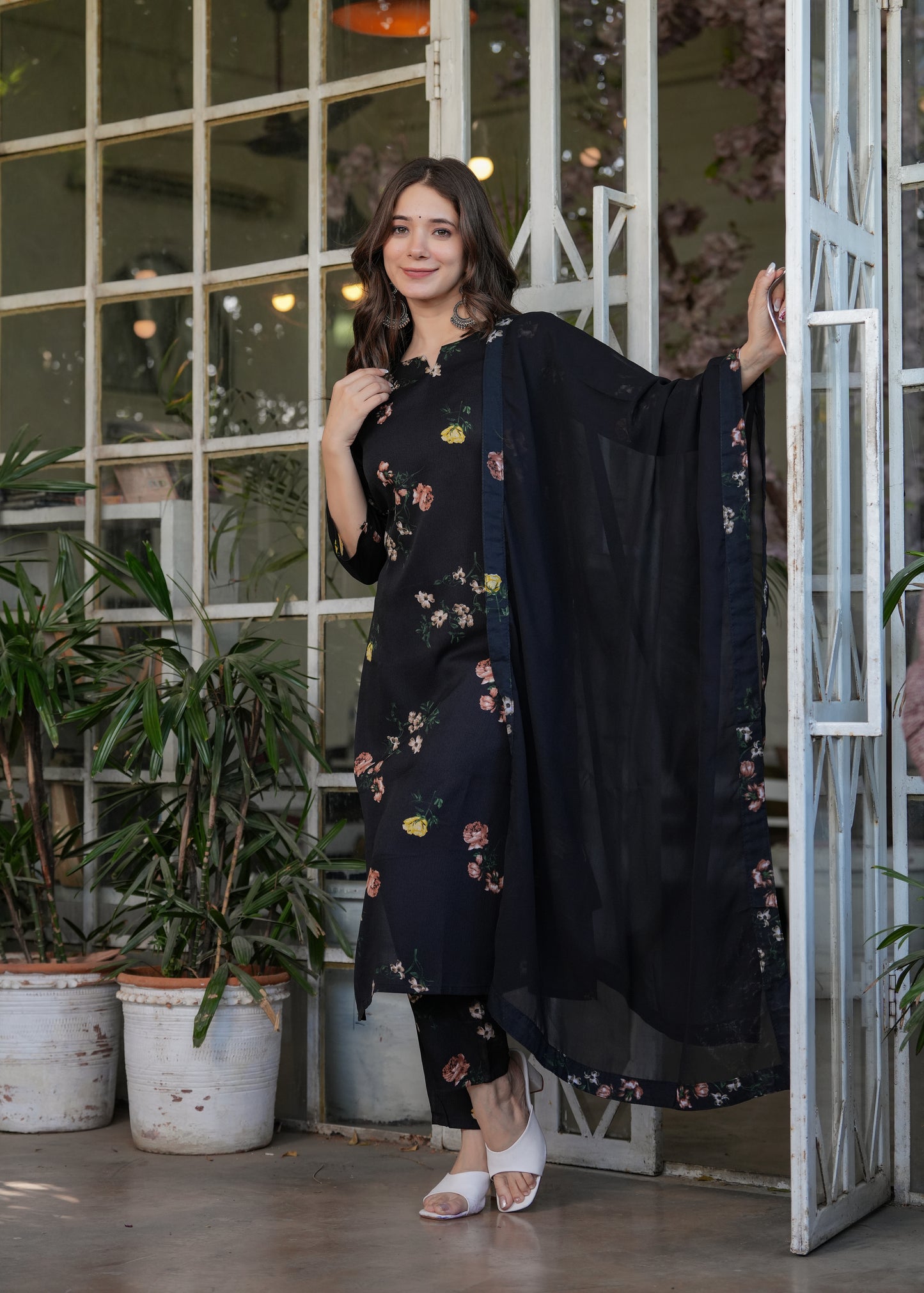 Black Color Silk Blend designer Kurti Pant Set