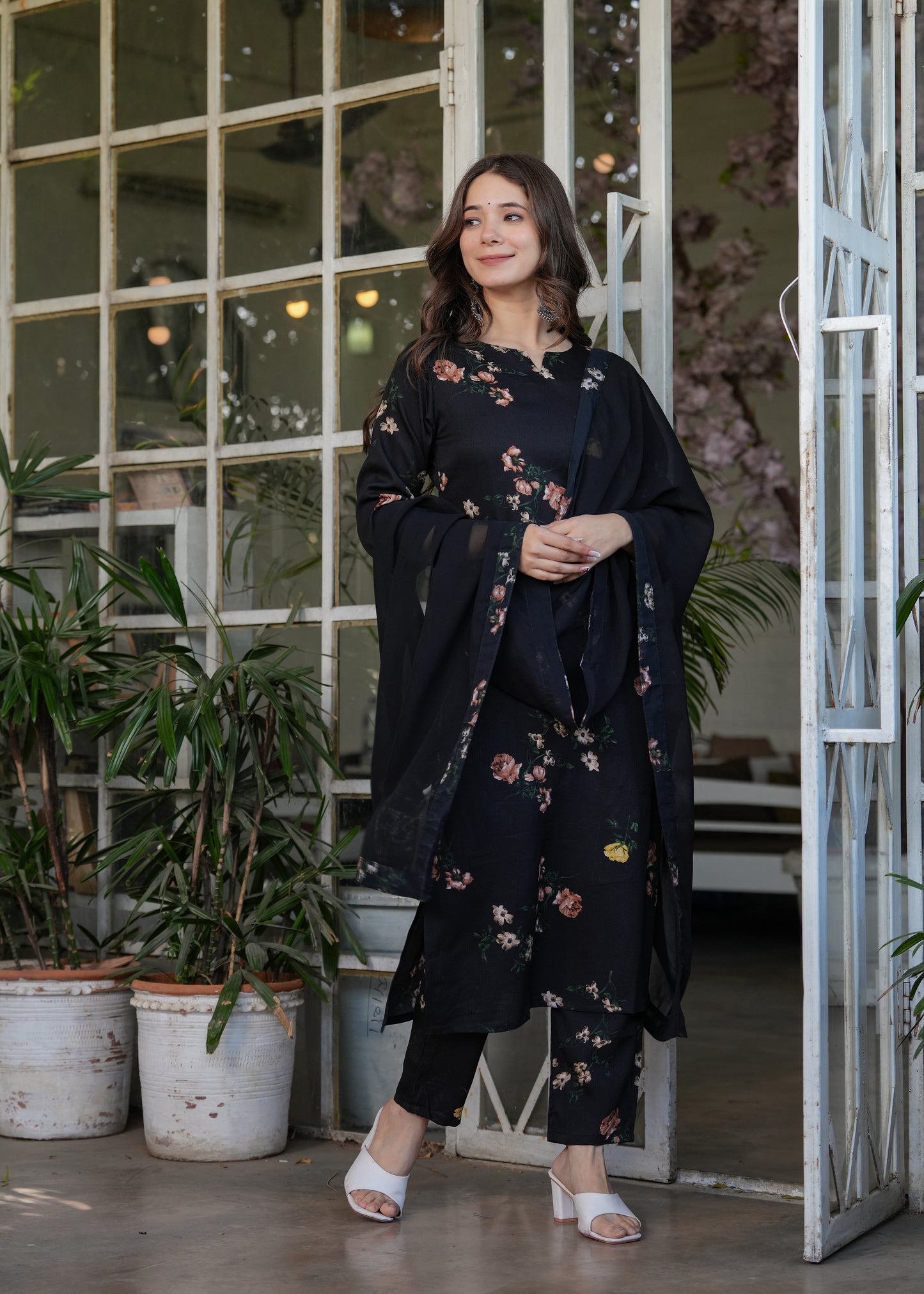 Black Color Silk Blend designer Kurti Pant Set