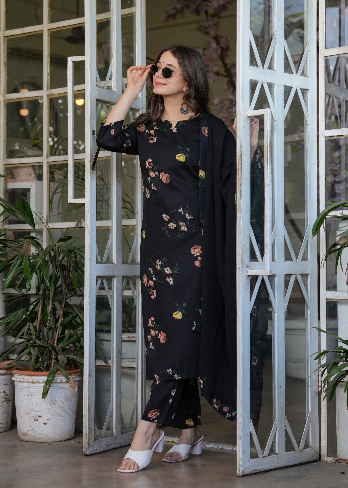 Black Color Silk Blend designer Kurti Pant Set