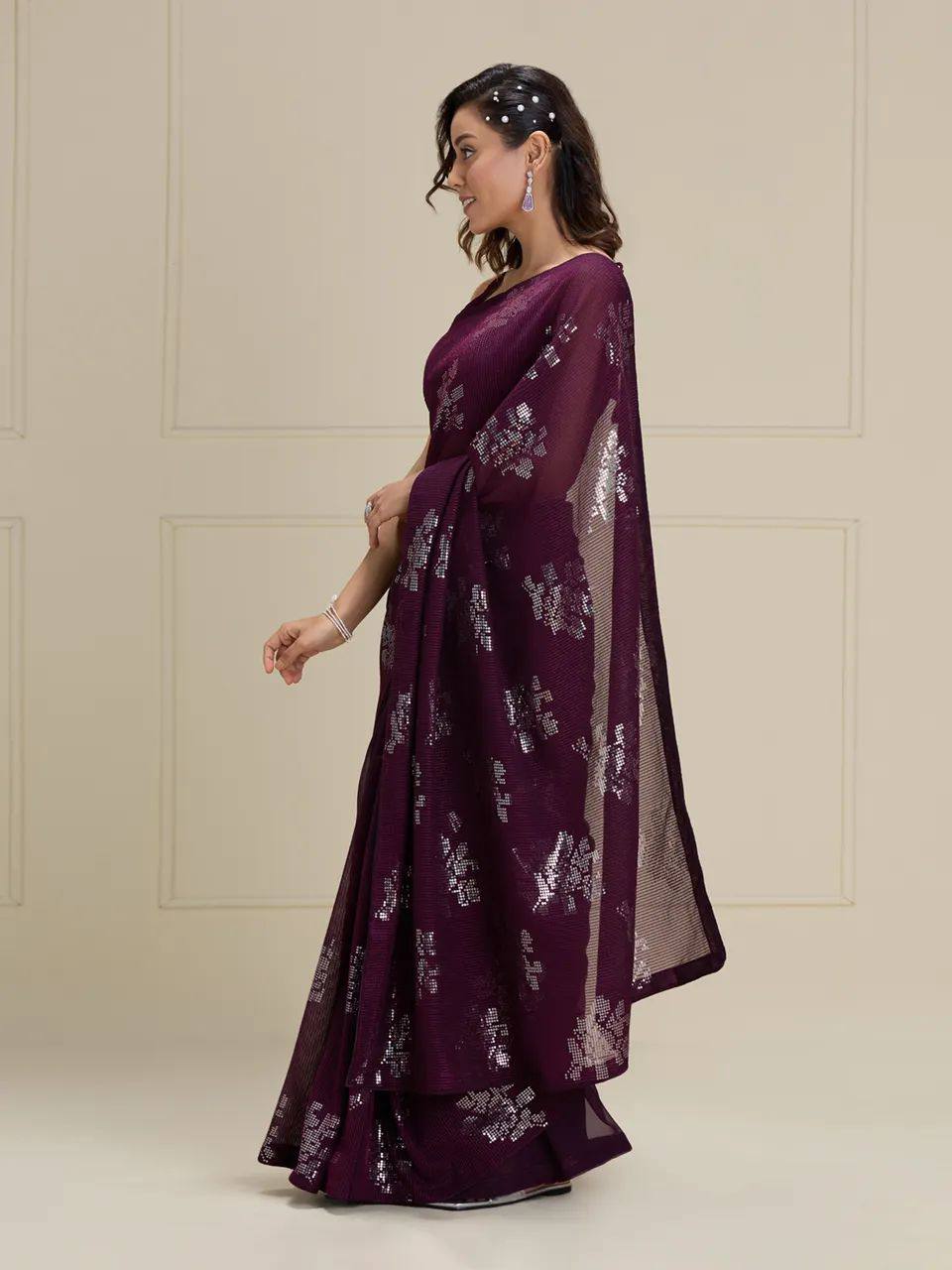 Magenta Gorgeous Georgette Saree with Piping & Crochet