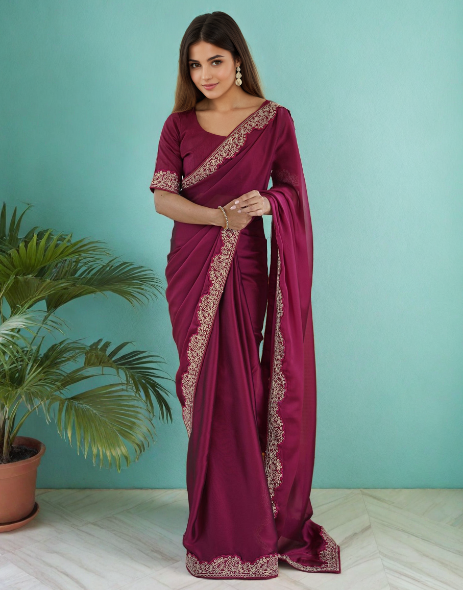 Elegant Magenta Color Rangoli Silk Saree with Coding Work – Party Wear