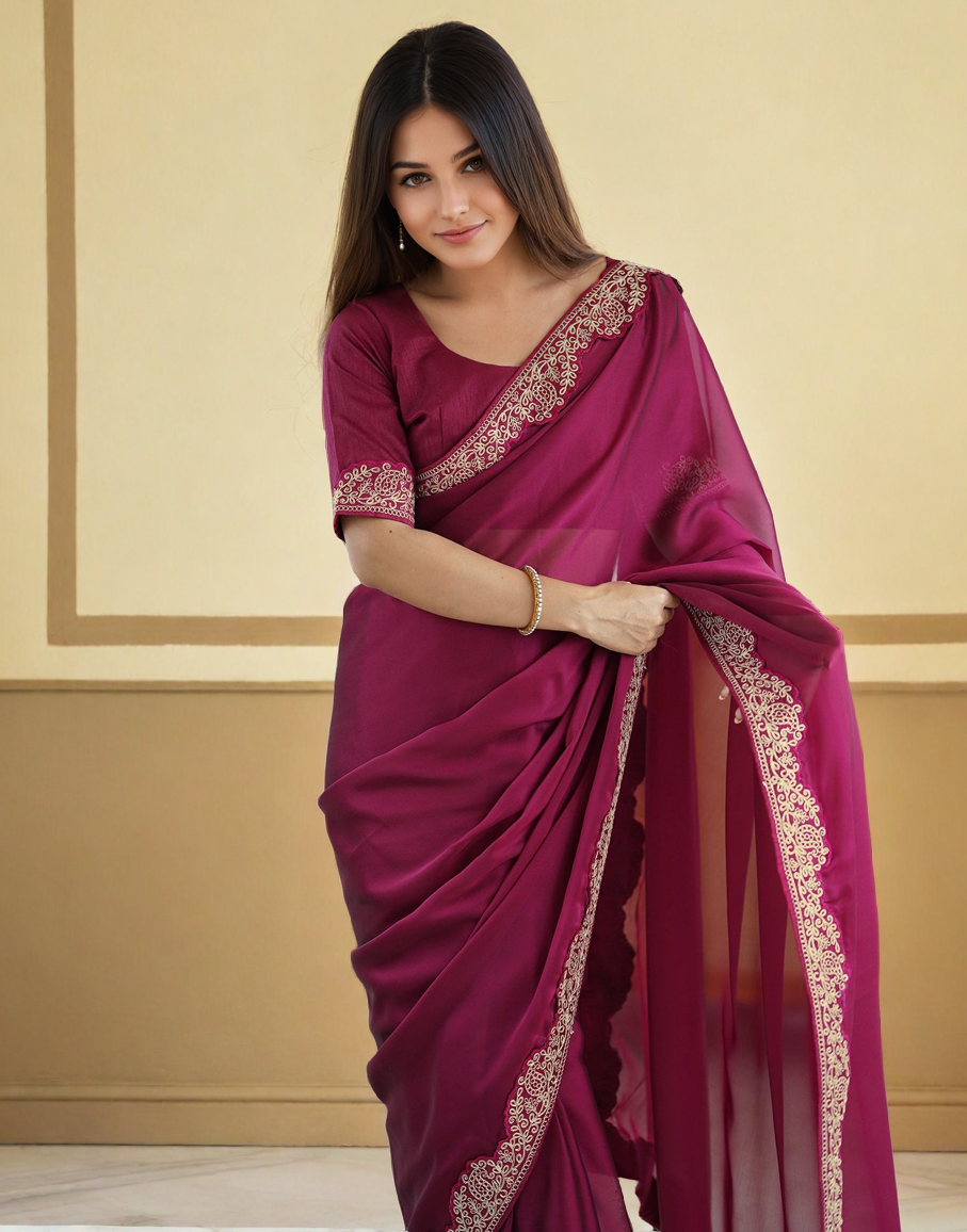 Elegant Magenta Color Rangoli Silk Saree with Coding Work – Party Wear