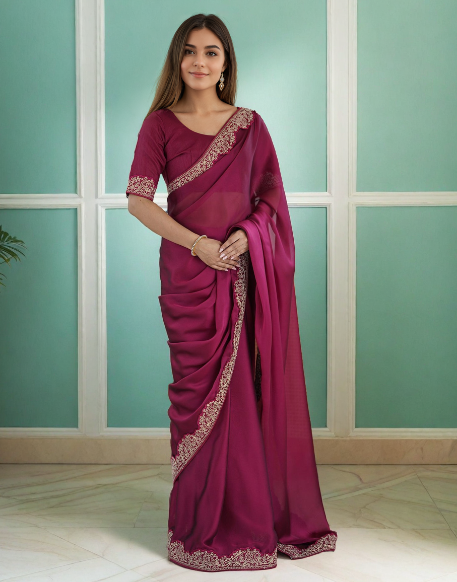 Elegant Magenta Color Rangoli Silk Saree with Coding Work – Party Wear