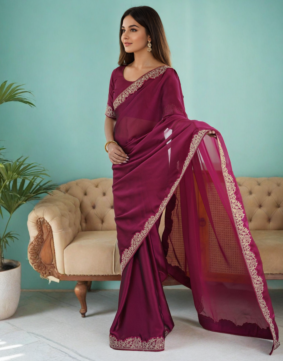 Elegant Magenta Color Rangoli Silk Saree with Coding Work – Party Wear