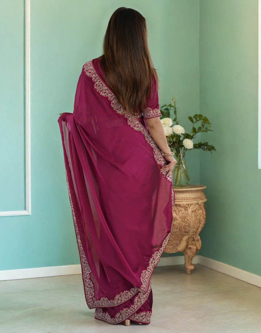 Elegant Magenta Color Rangoli Silk Saree with Coding Work – Party Wear