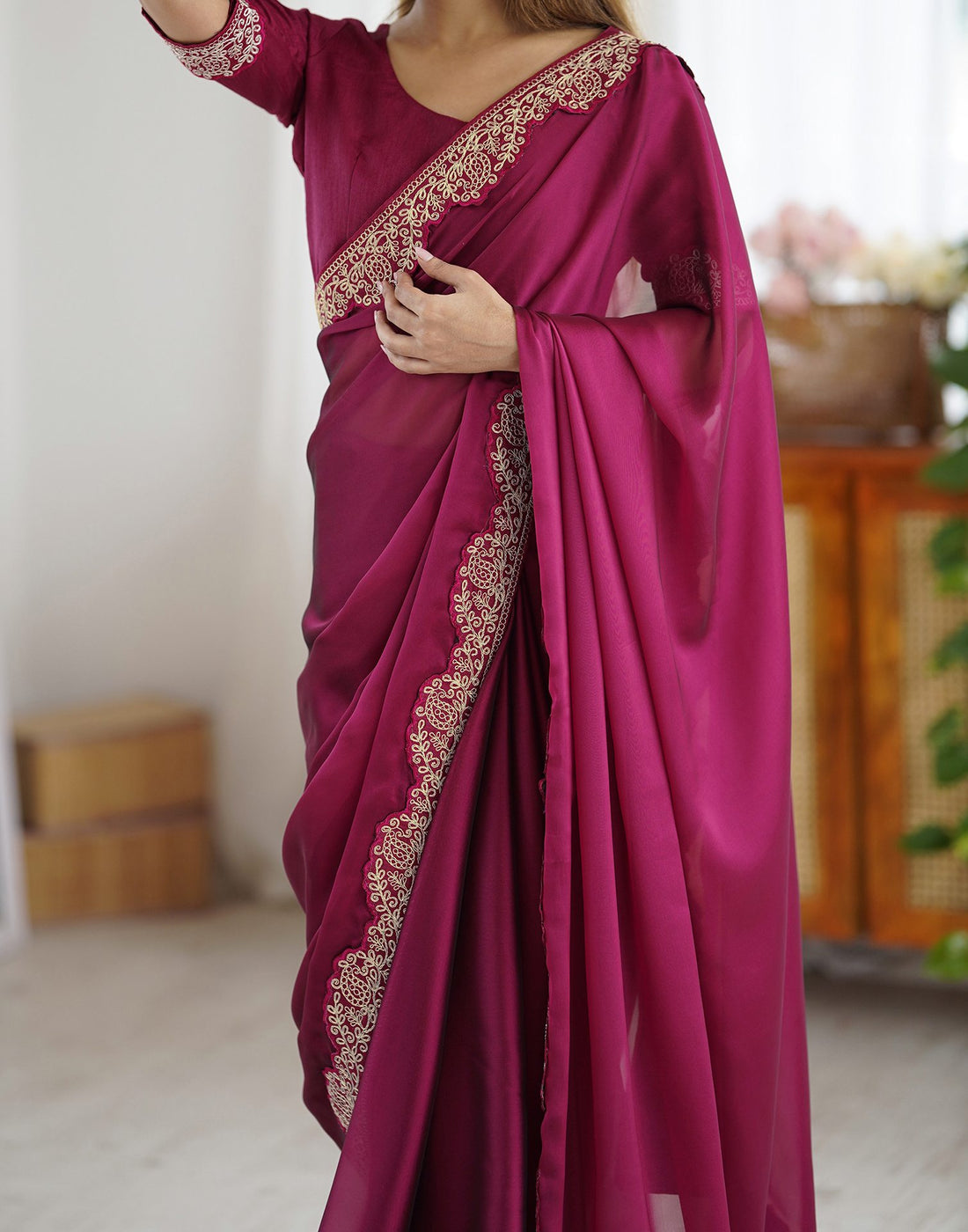 Elegant Magenta Color Rangoli Silk Saree with Coding Work – Party Wear