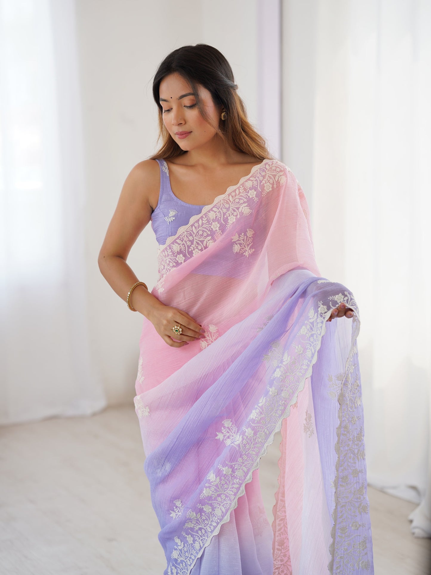 Pink And Lavander Candy Crush Party Wear Saree