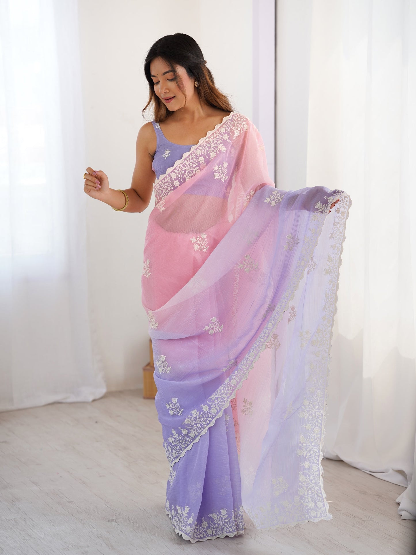 Pink And Lavander Candy Crush Party Wear Saree