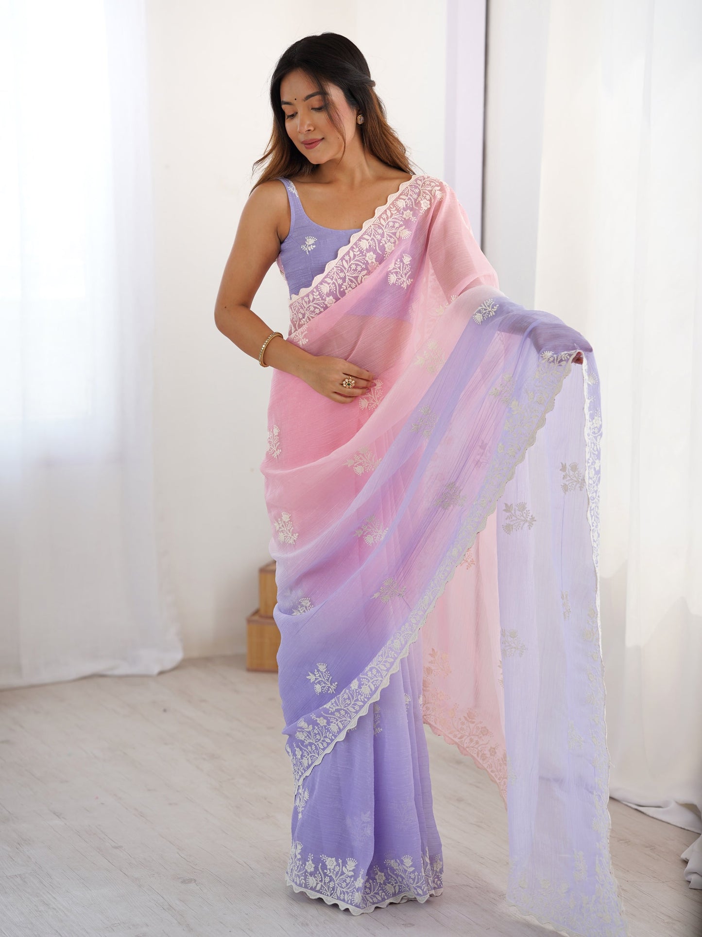 Pink And Lavander Candy Crush Party Wear Saree