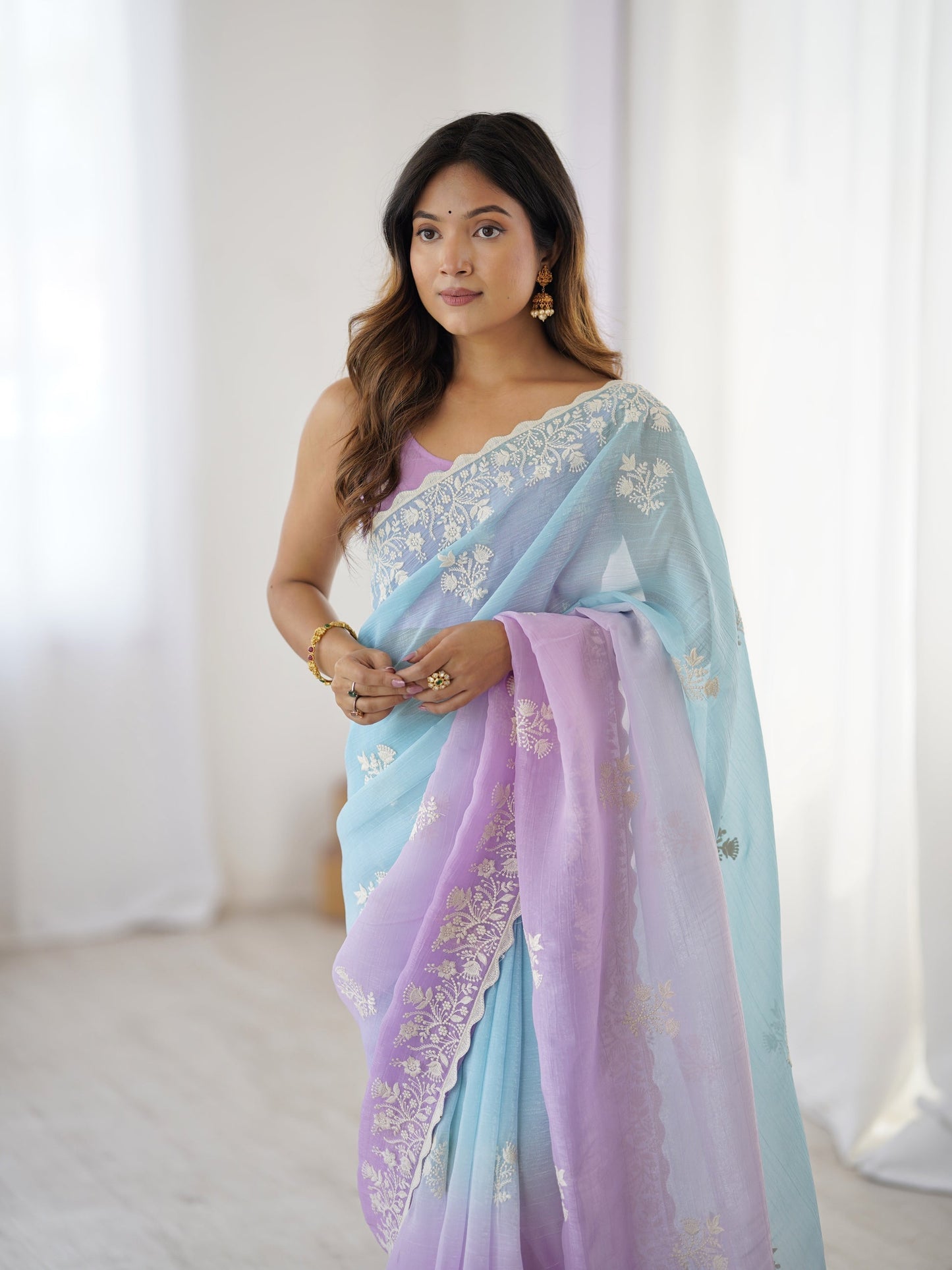 Sky Blue & Lavender Candy Crush Party Wear Saree