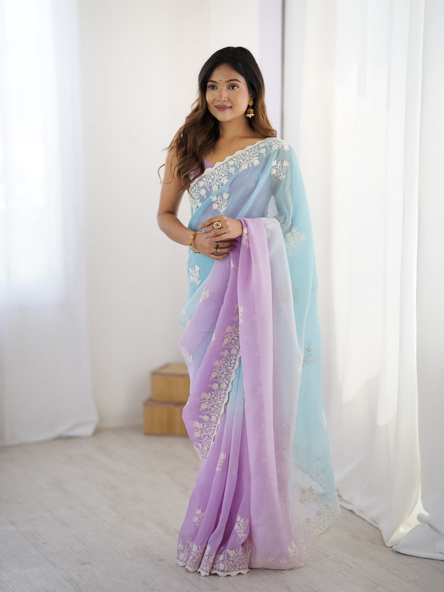 Sky Blue & Lavender Candy Crush Party Wear Saree