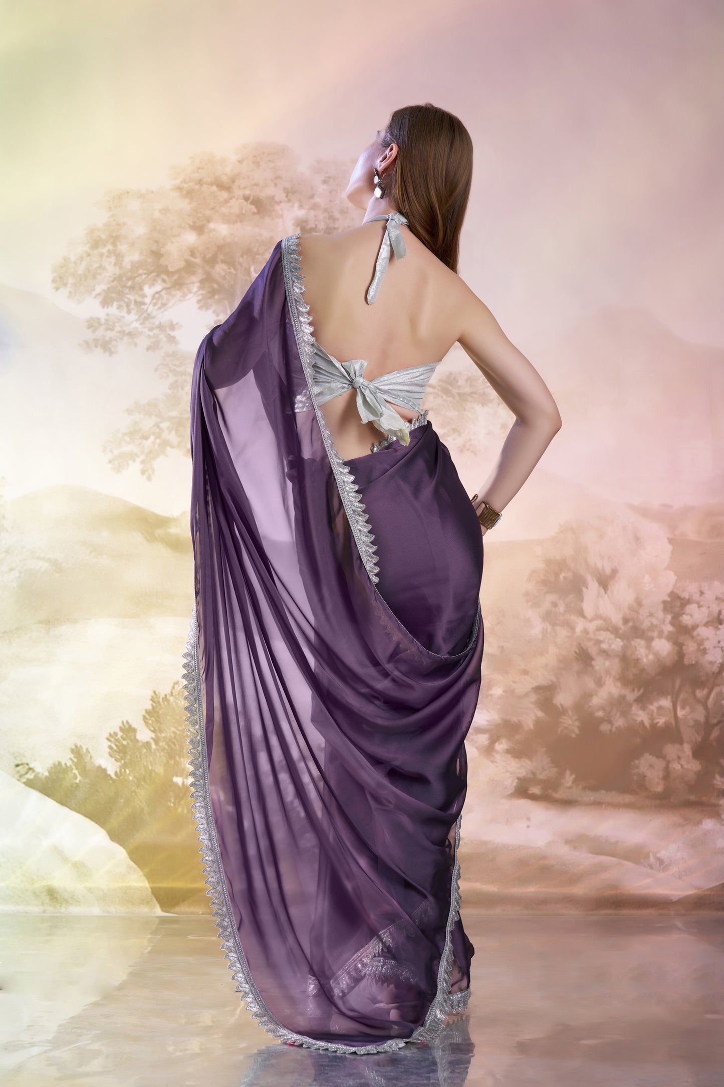 Stunning Plum Purple Satin Rangoli Saree for Special Occasions with Designer Lace