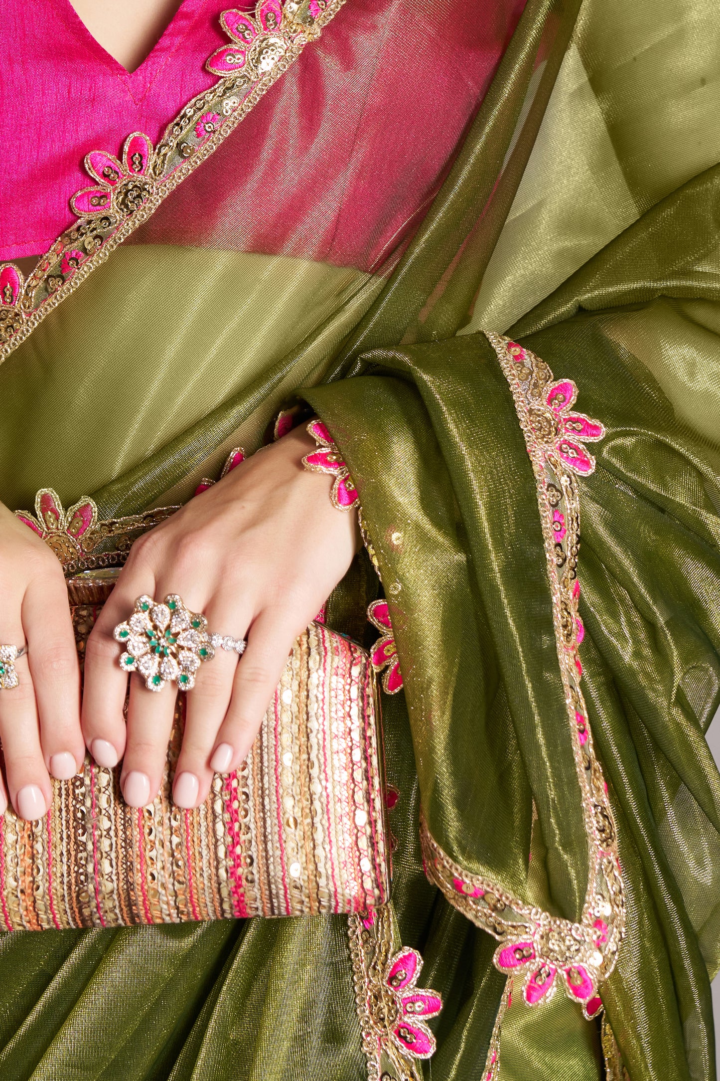 Green Color twill net saree with designer lace and unstitched blouse