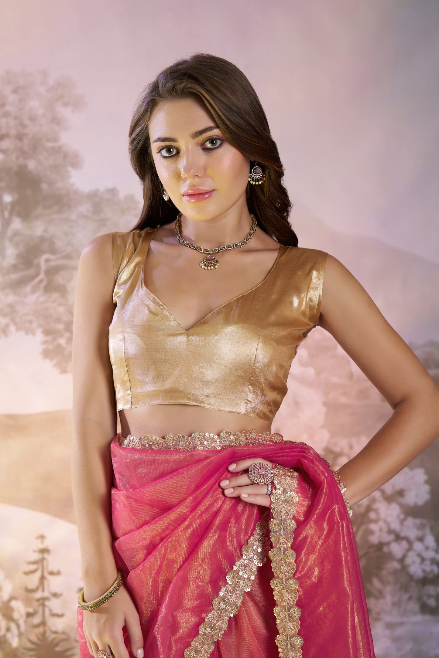 Red Color Twill Net with Designer Lace Party Wear Saree