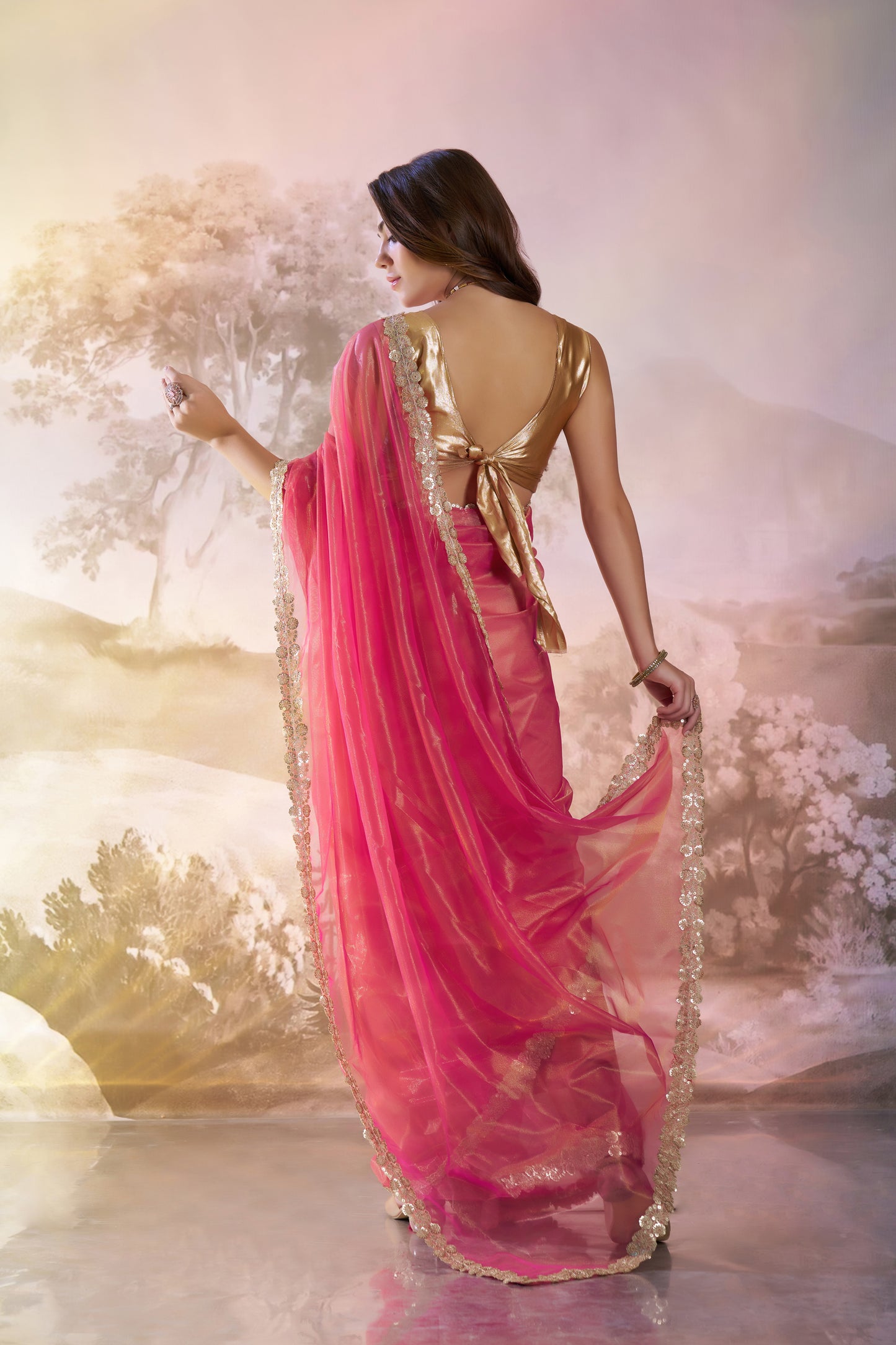 Red Color Twill Net with Designer Lace Party Wear Saree