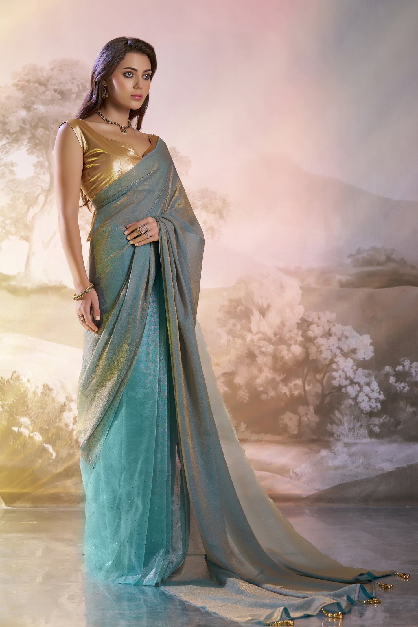 Stylish Grey Organza and Twill Net Saree for Special Occasions