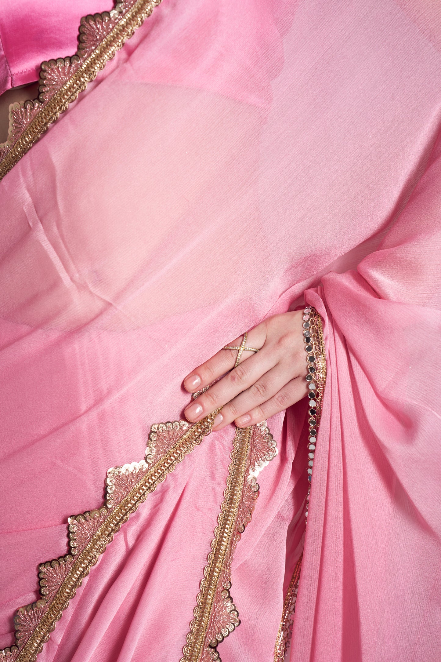 Pink Chiffon Saree with Designer Lace for Party Wear