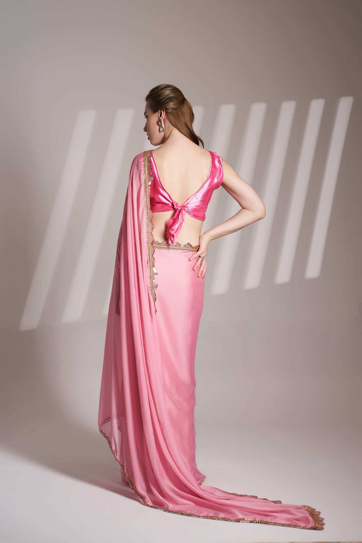 Pink Chiffon Saree with Designer Lace for Party Wear