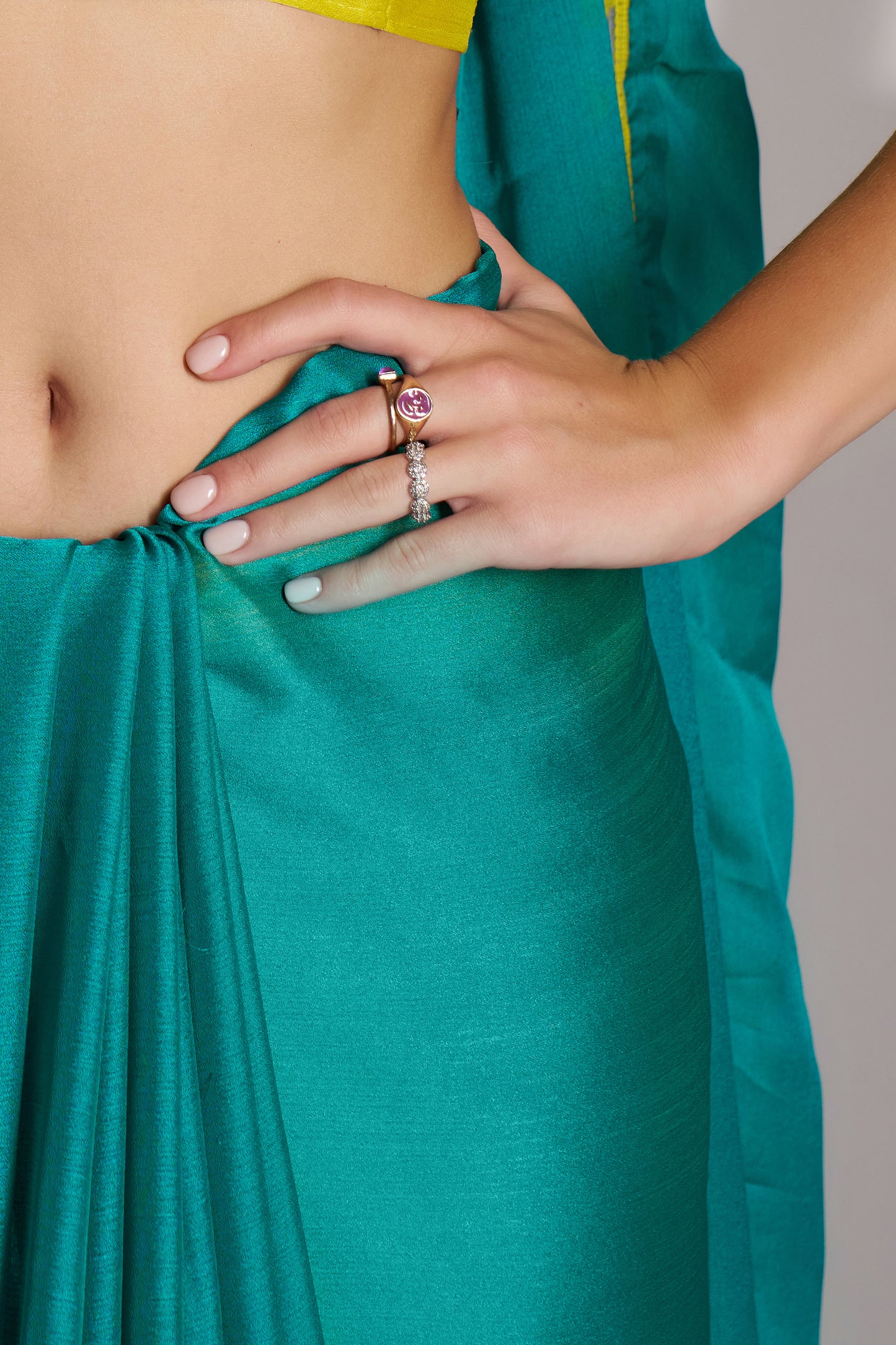 Sea Green color chiffon fabric saree with designer lace and unstitched blouse