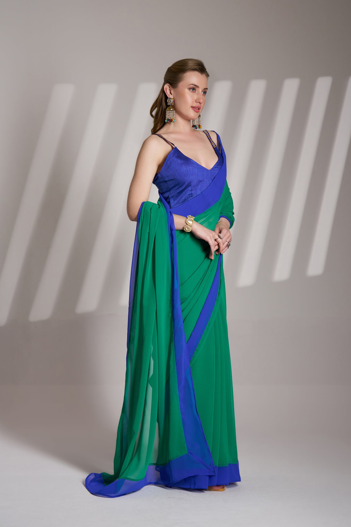 Green and Blue Color Georgette Party Wear Saree