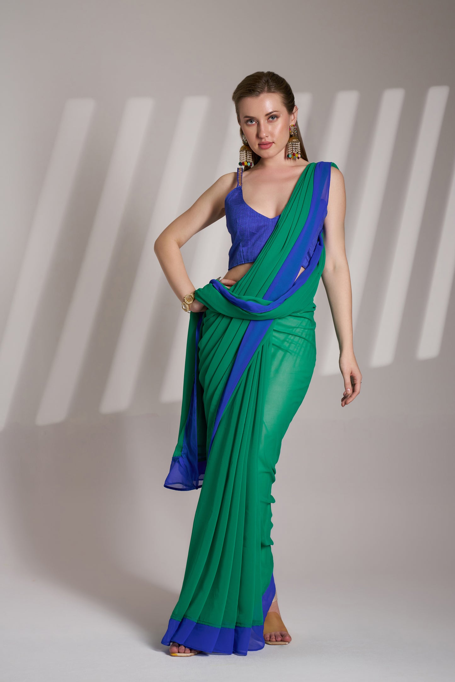 Green and Blue Color Georgette Party Wear Saree