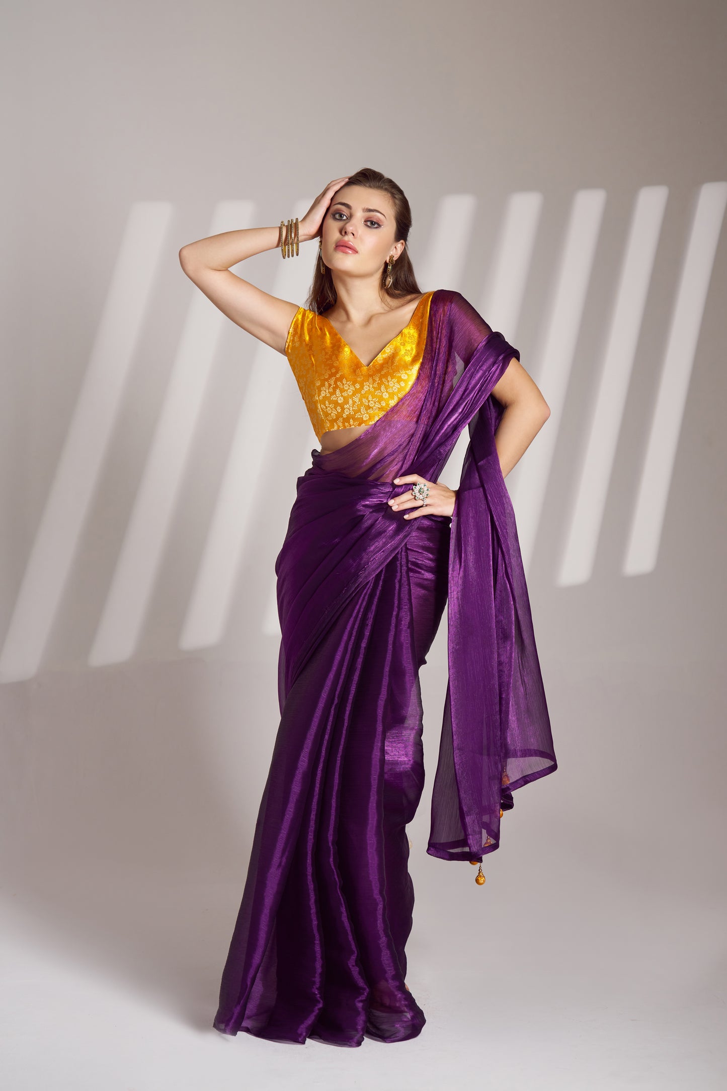 Purple Burberry Organza Saree with Tassels – Party Wear Saree