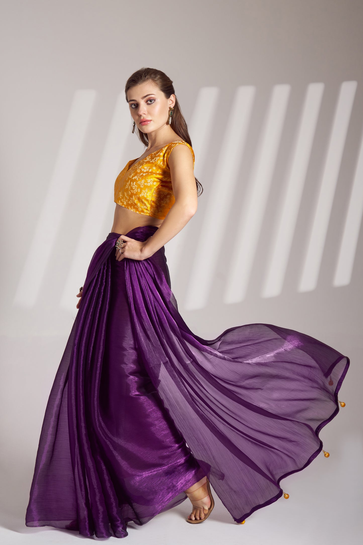 Purple Burberry Organza Saree with Tassels – Party Wear Saree