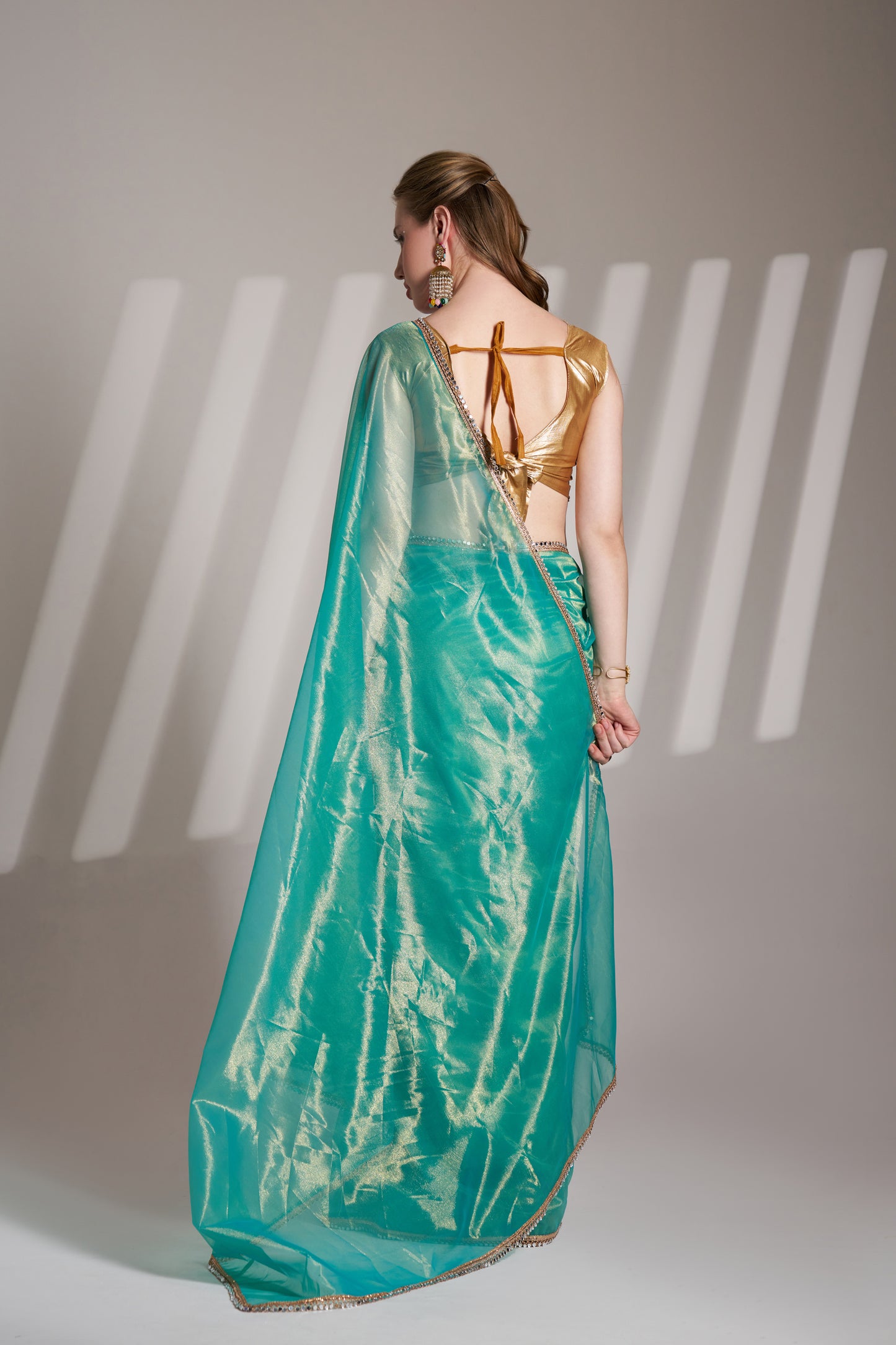 Sea Green Twill Net Saree with Designer Lace and Unstitched Blouse – Party & Festive Wear