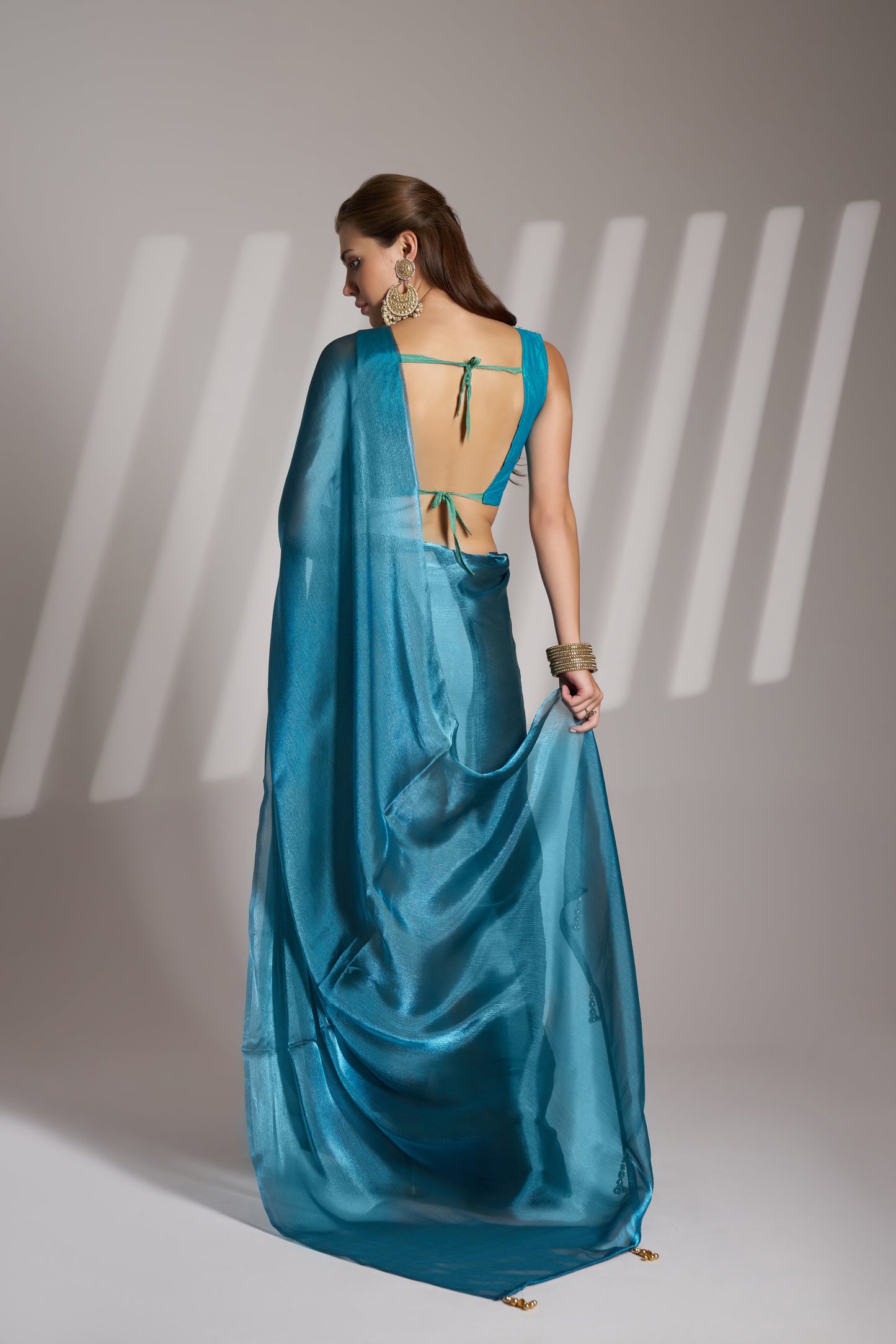 Sea Blue Party Wear Burberry Organza Saree
