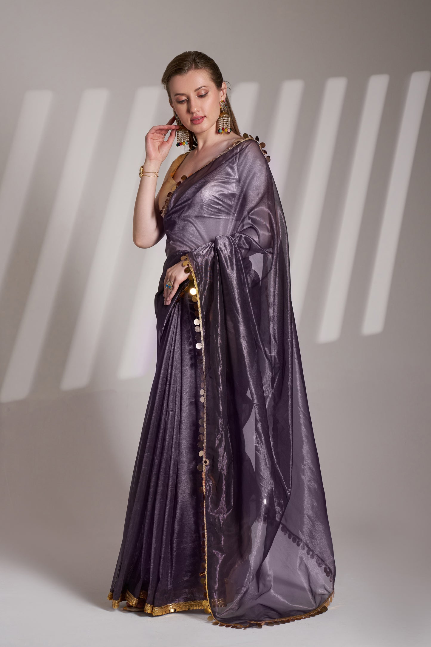 Purple Color Twill Net Saree with Designer Lace and Unstitched Blouse – Party & Festive Wear