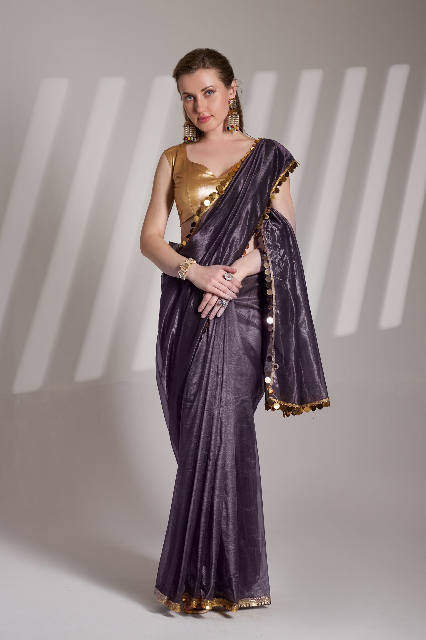 Purple Color Twill Net Saree with Designer Lace and Unstitched Blouse – Party & Festive Wear