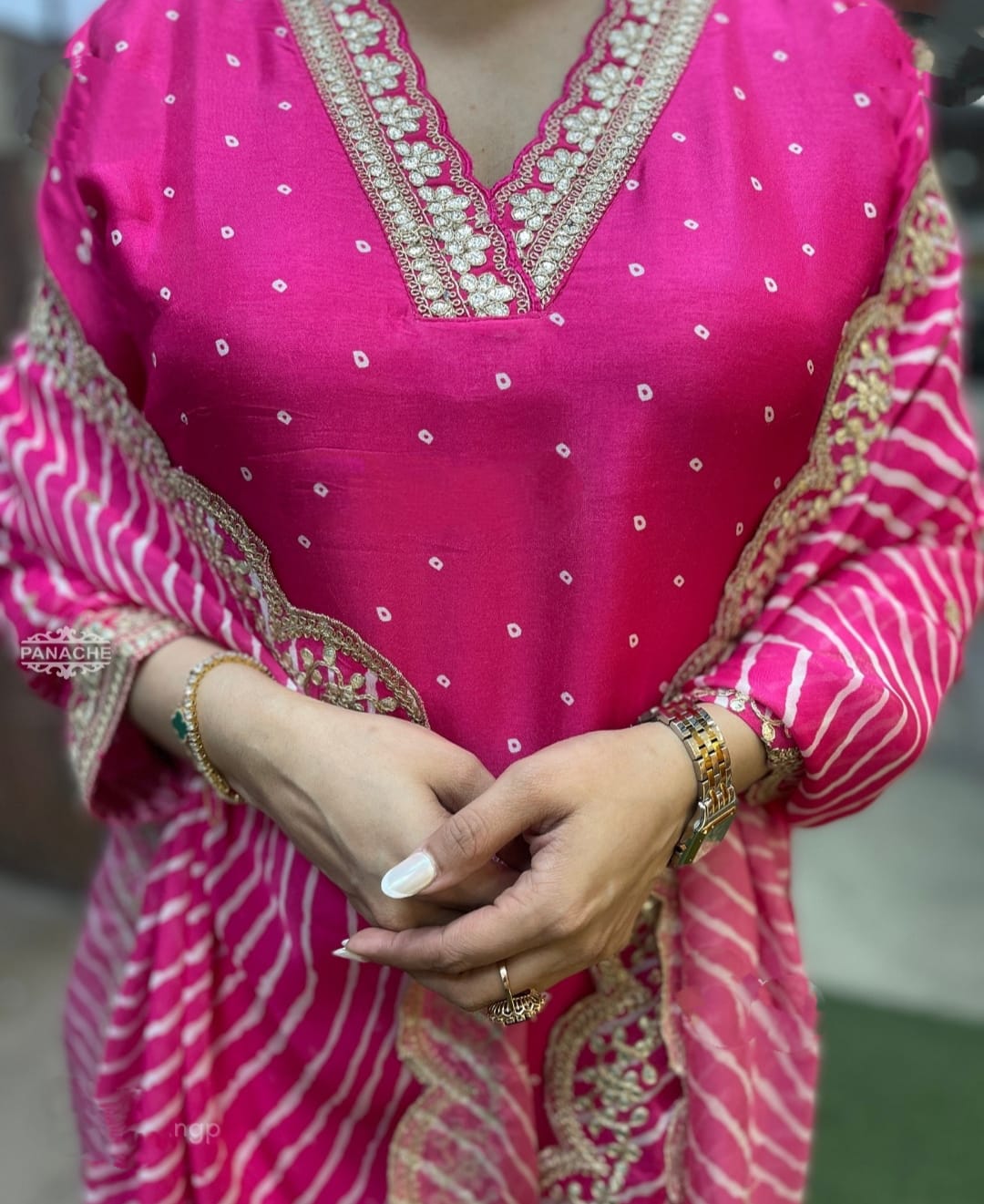 Pink Color Chanderi Party Wear Kurti Pant Set