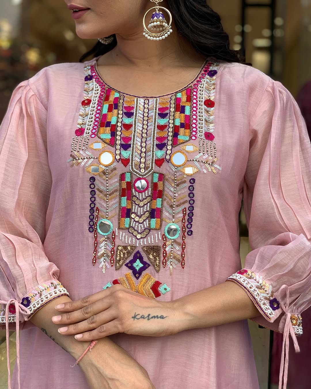 Pink Color Chanderi Silk Designer Kurti Pant Set