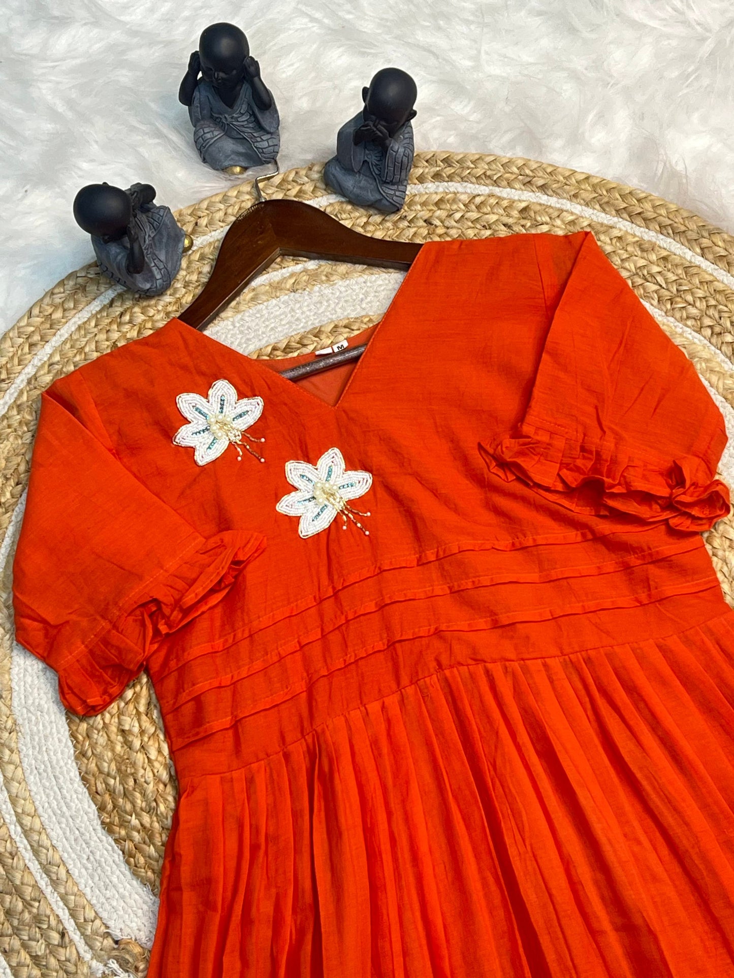 Amazing Orange Color Hand Maggam Work Kurti