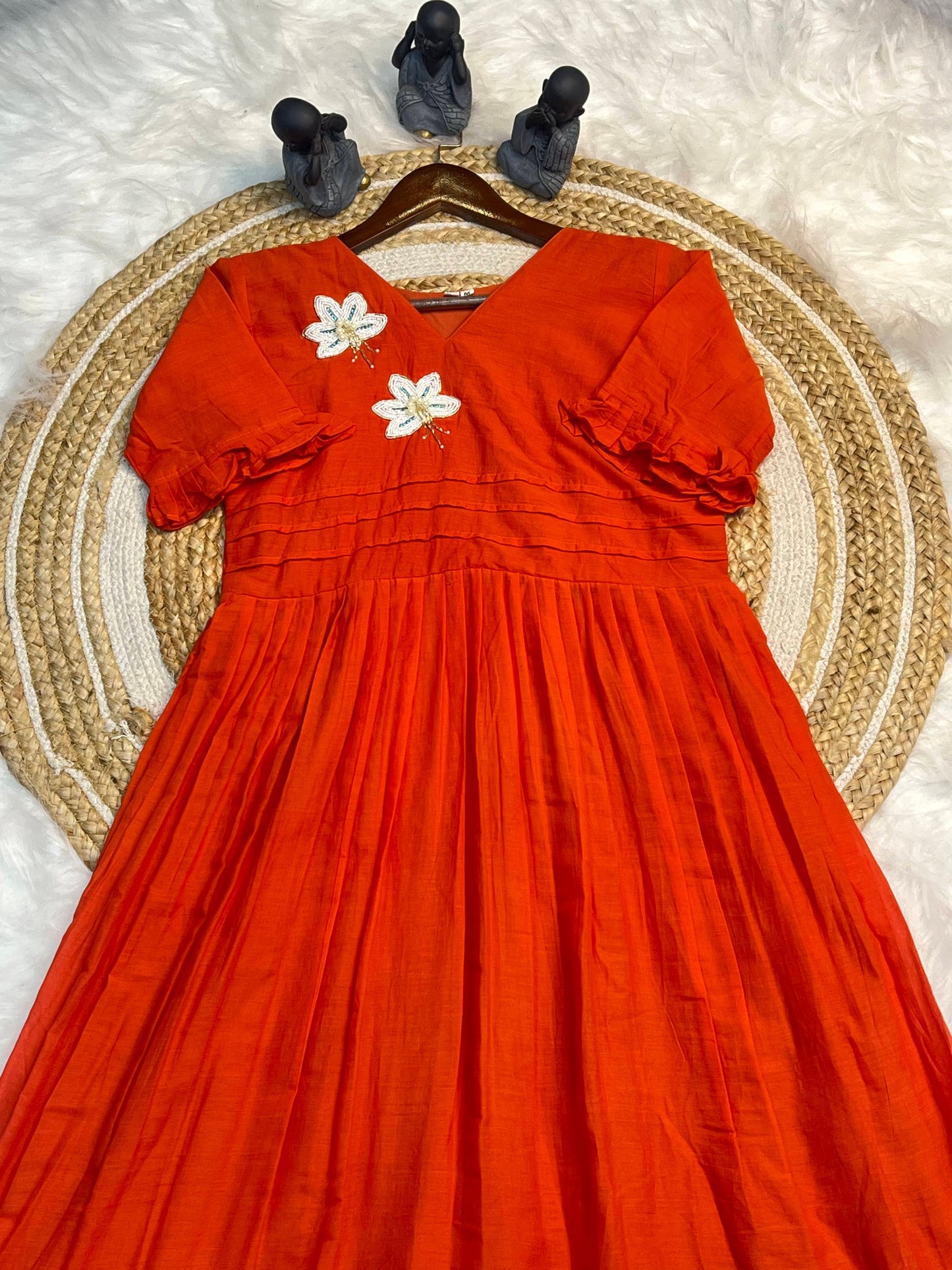 Amazing Orange Color Hand Maggam Work Kurti